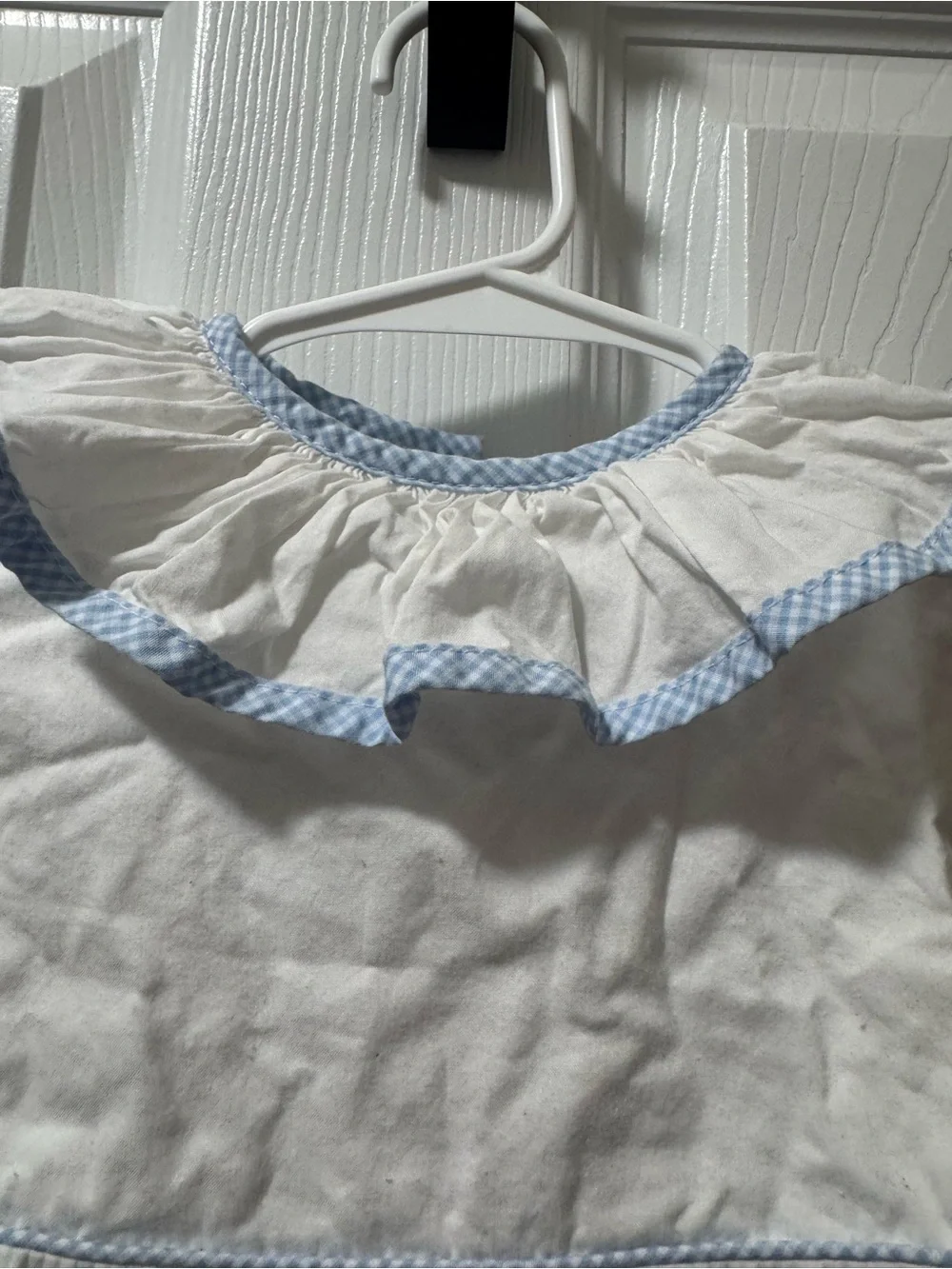 White & Light Blue Ruffle Collar Kids Dress